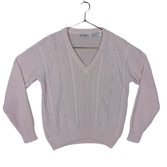 Vintage Erika Cable Knit Sweater Size Medium Pastel Pink - Picture 1 of 6